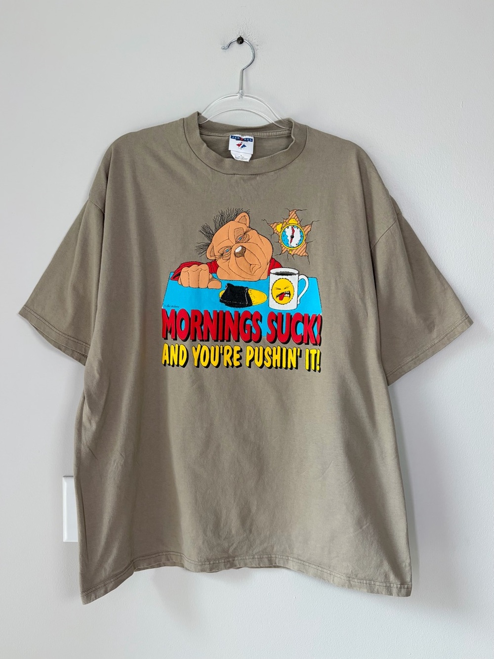 Vintage Jerzees Air Waves Mornings Suck Cotton Graphic T-Shirt